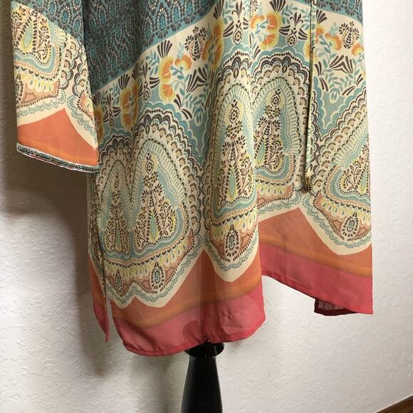 Soft Surroundings yellow orange blue beaded sheer tunic top size Extra Large XL - Picture 4 of 16